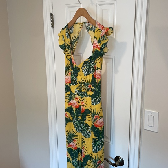 Yellow Flamingo Patterned Jumpsuit Size L - Picture 2 of 6